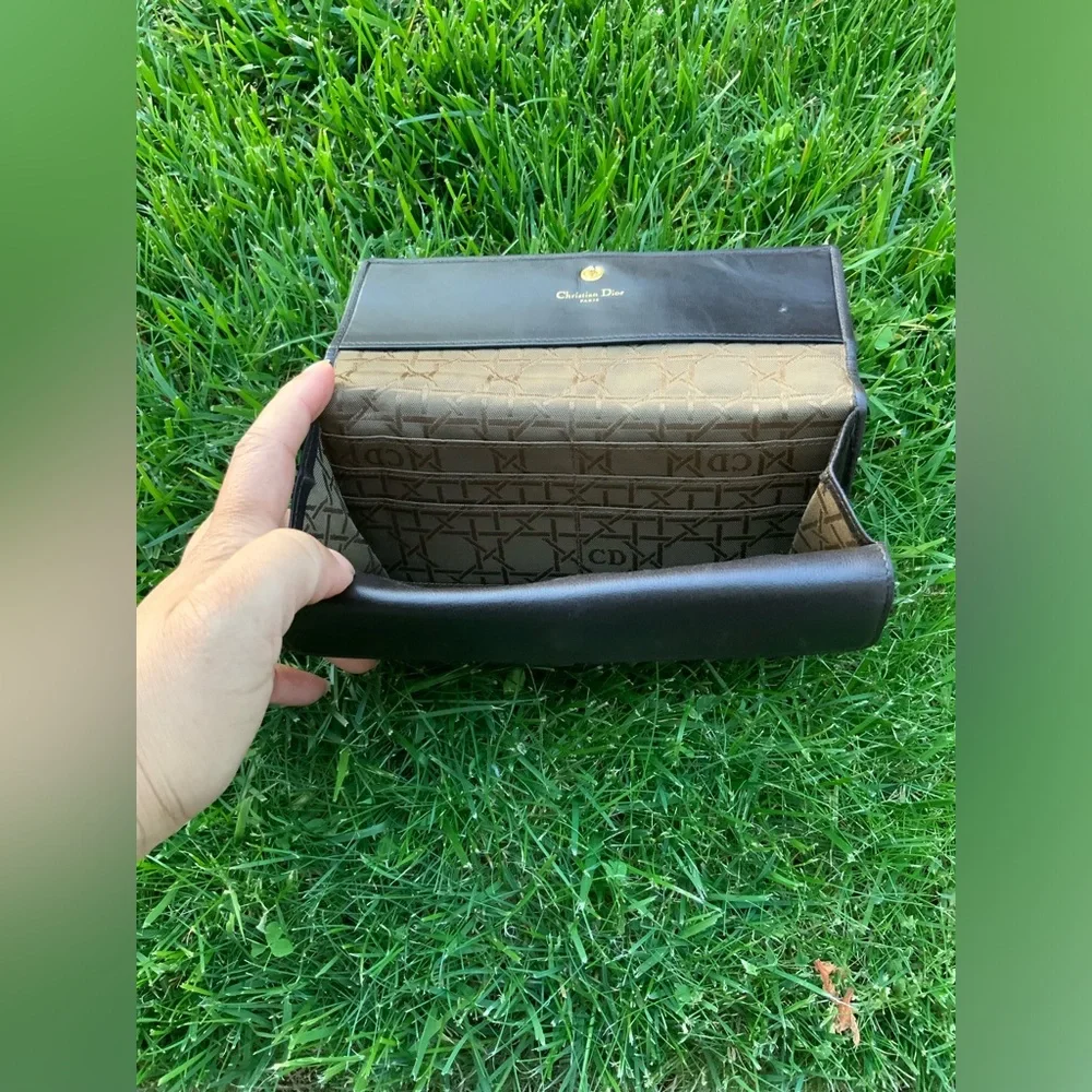 Christian Dior Vintage Cannage Long Wallet Black Leather Unisex.